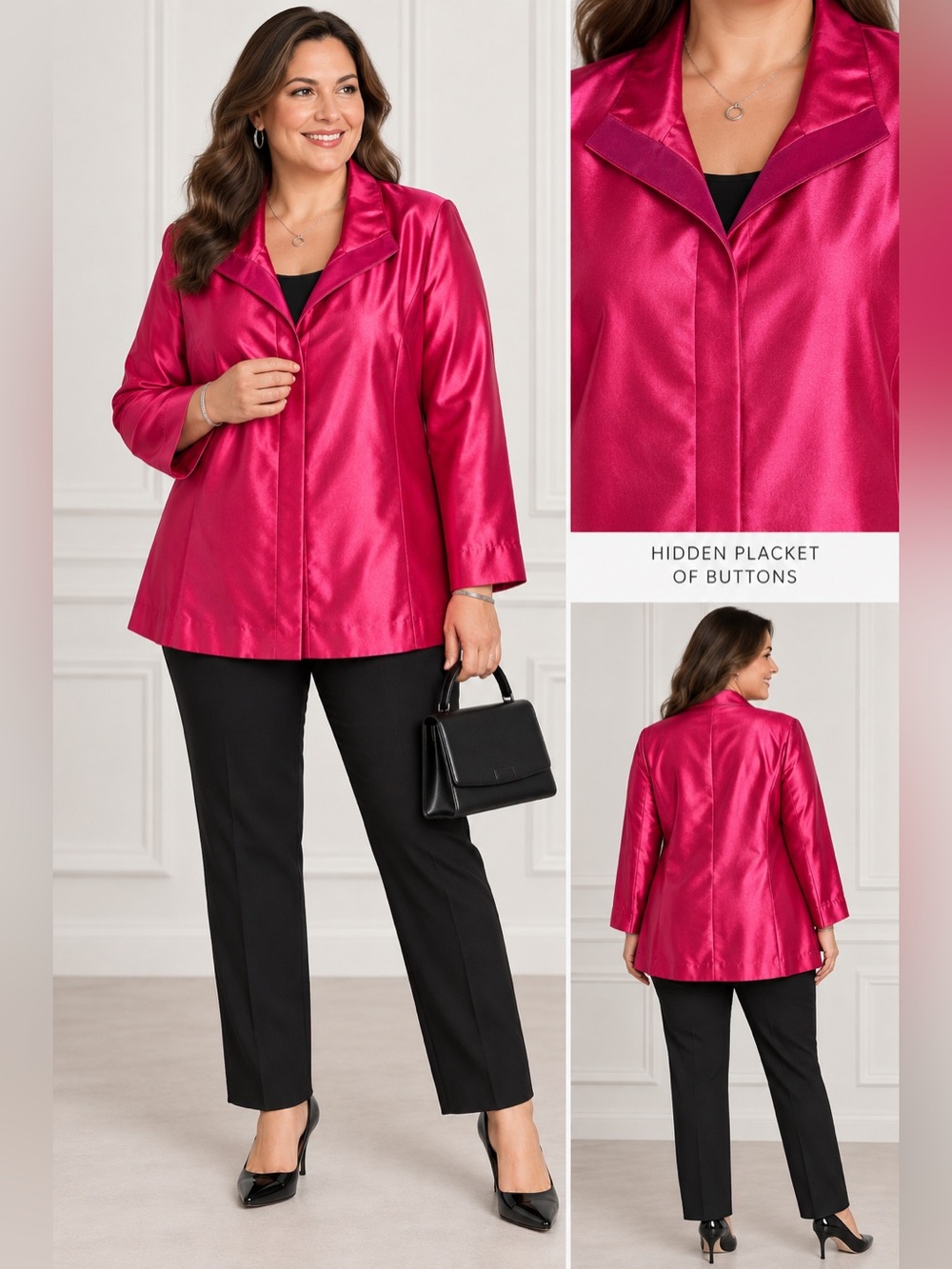 Chico's 3 (16) Pink Satin Jacket Blazer Lined Pockets Elegant Quiet Luxury